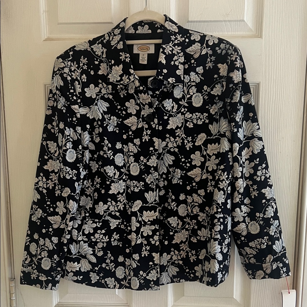 Talbots Black and White Floral Blazer